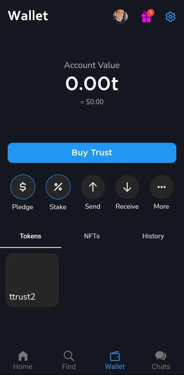 this is the main screen of the wallet_ where a user can see all of the main available options and tokens-nfts in their wallets